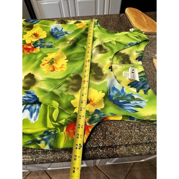 Vtg Hawaiian Cotton Dress 22W Multicolor Green Floral Tropical Beach - Picture 8 of 12